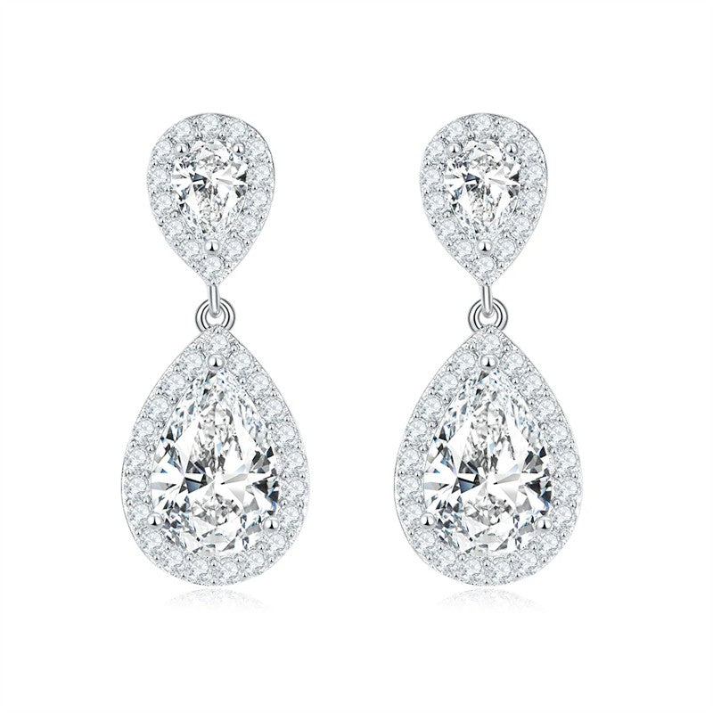 4.17ct All Moissanite Drop Earrings for Women Pear Cut D Color 925 Sterling Silver Earrings Wedding Jewelry