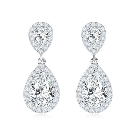 4.17ct All Moissanite Drop Earrings for Women Pear Cut D Color 925 Sterling Silver Earrings Wedding Jewelry