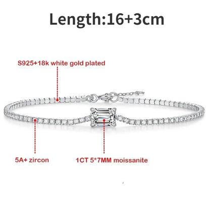 18k Gold Plated 1ct Emerald Cut Moissanite Tennis Bracelet for Women Men  5*7mm 100% S925 Silver Luxury Quality Jewelry