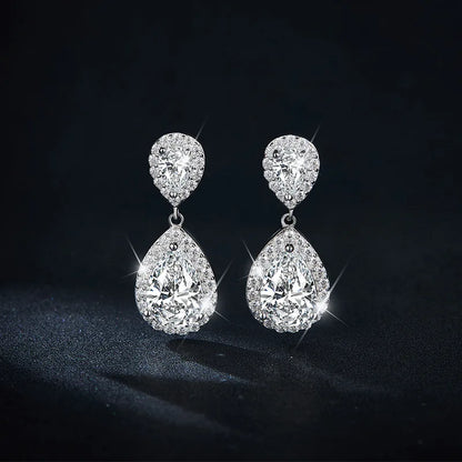 4.17ct All Moissanite Drop Earrings for Women Pear Cut D Color 925 Sterling Silver Earrings Wedding Jewelry