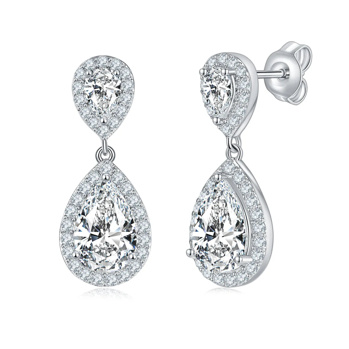 4.17ct All Moissanite Drop Earrings for Women Pear Cut D Color 925 Sterling Silver Earrings Wedding Jewelry