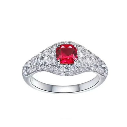 Luxury Full Diamond Lab Grown Ruby Ring Women's Jewelry Set 925 Pure Silver Gold Plated Versatile for Daily