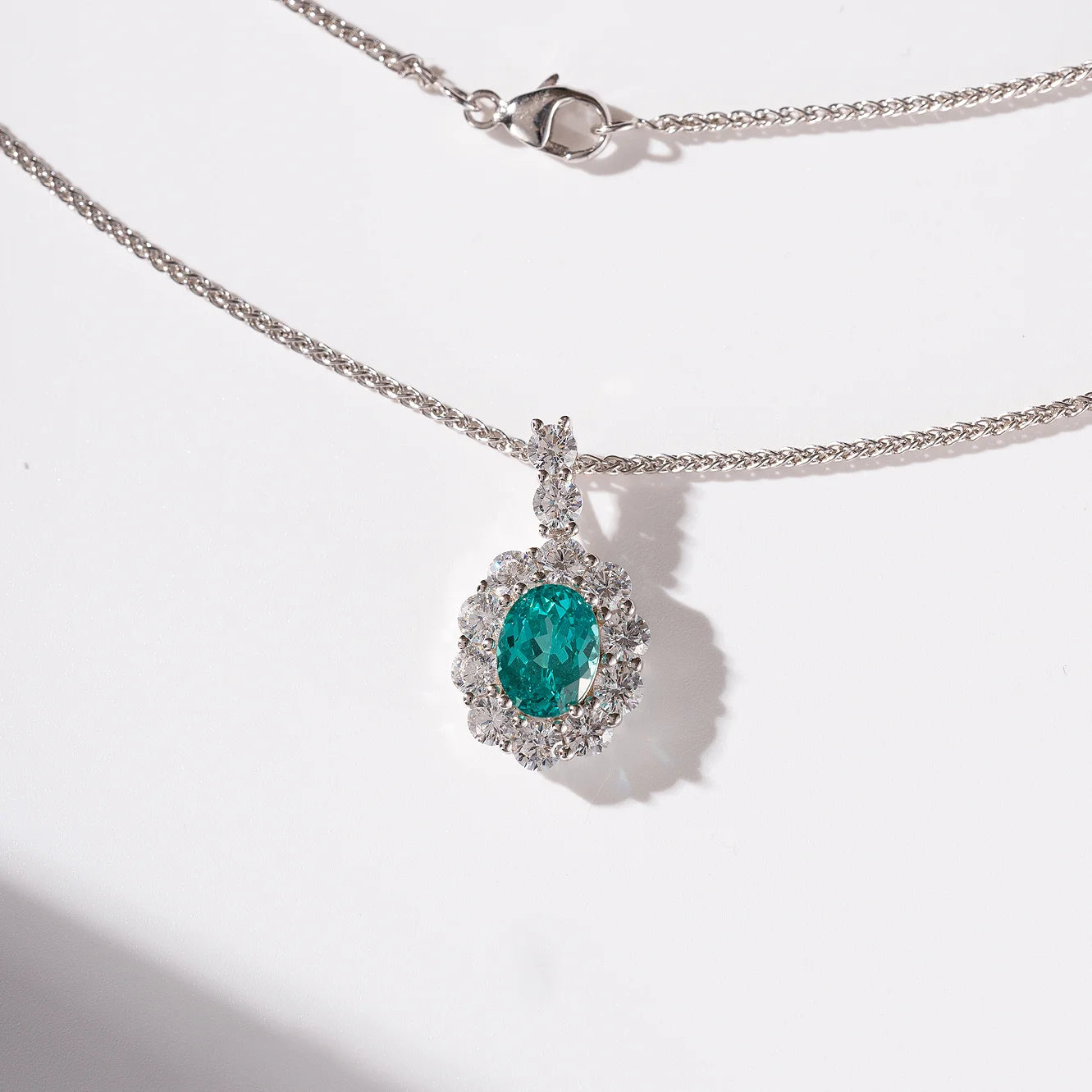 2.2ct Lab Grown Paraiba Sapphire Necklace For Wowen 925 Silver Plated 18k Dold Necklace  Fine Jewelry