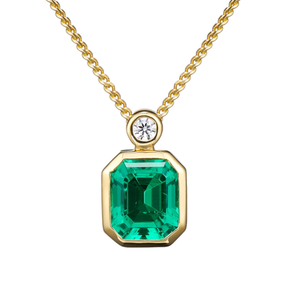 1.3ct Lab Grown Emerald Necklace For Wowen Green Diamond 925 Silver Plated 18k Gold Necklace