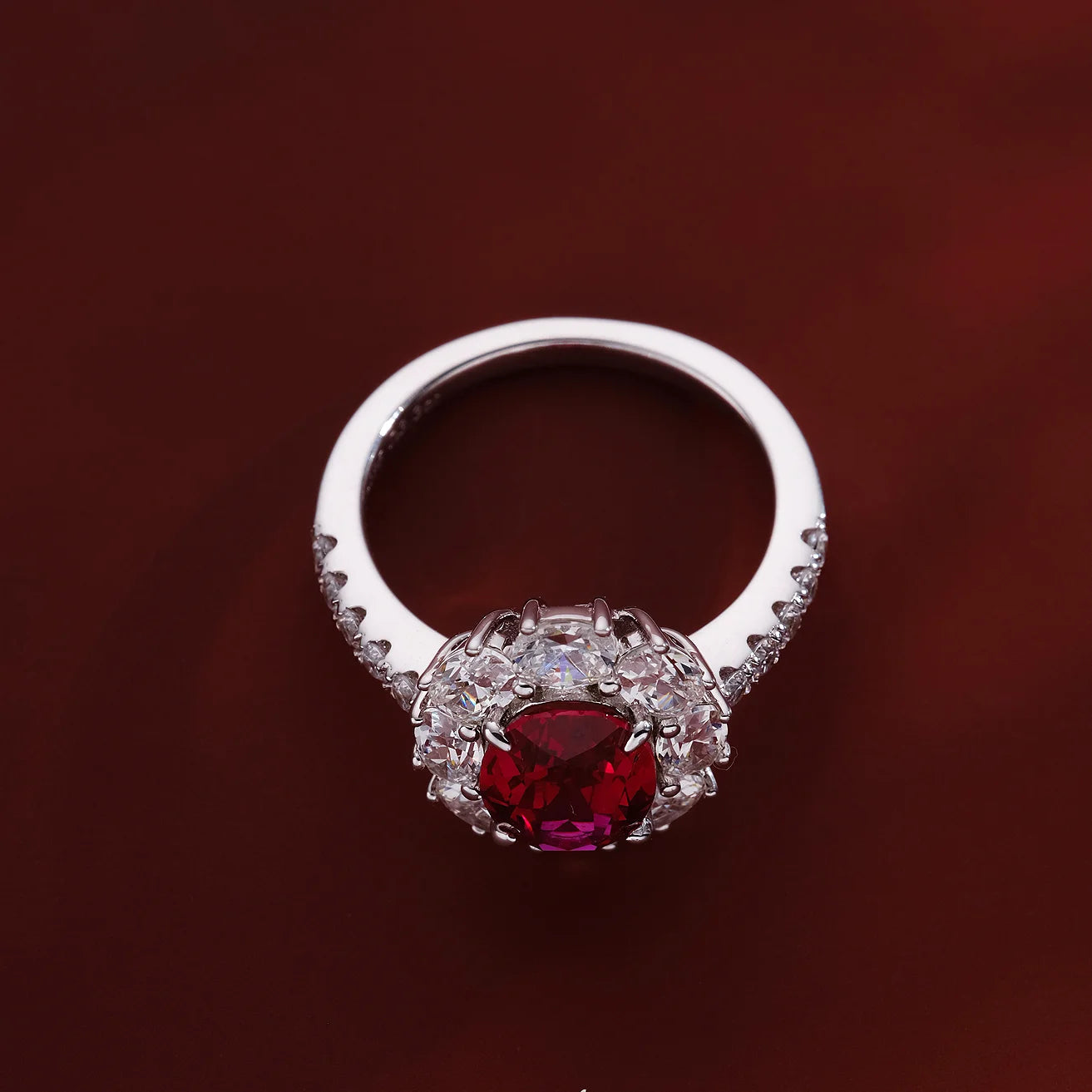 Luxury 2 CT 5A Lab Ruby Ring For Women 925 Sterling Silver 18k Gold Plated Wedding