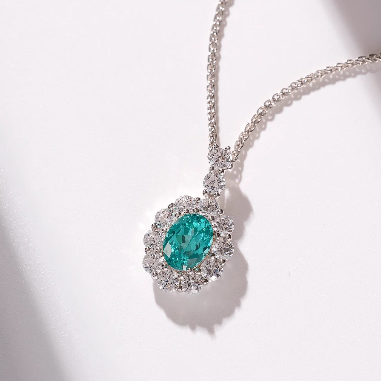 2.2ct Lab Grown Paraiba Sapphire Necklace For Wowen 925 Silver Plated 18k Dold Necklace  Fine Jewelry