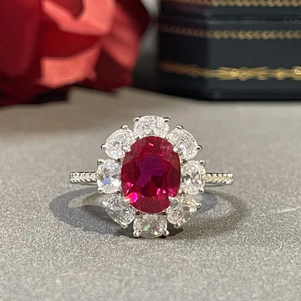 2.5 CT 5A Lab Ruby Ring For Women 925 Sterling Silver 18k Gold Plated Ring