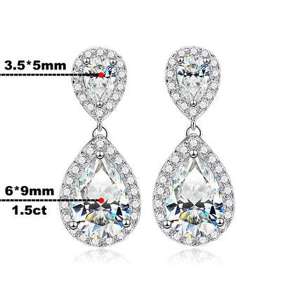 4.17ct All Moissanite Drop Earrings for Women Pear Cut D Color 925 Sterling Silver Earrings Wedding Jewelry