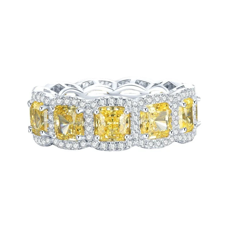 Luxury Halo High Carbon Diamond 5x5mm Radiant Cut S925 Sterling Silver Ring Yellow Diamond For Wedding Party