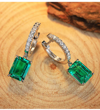 Charm Diamonds 925 Sterling Silver Drop Earrings Moissanite Lab Grown Emerald Pendant Earrings for Her Gift Ready to Ship