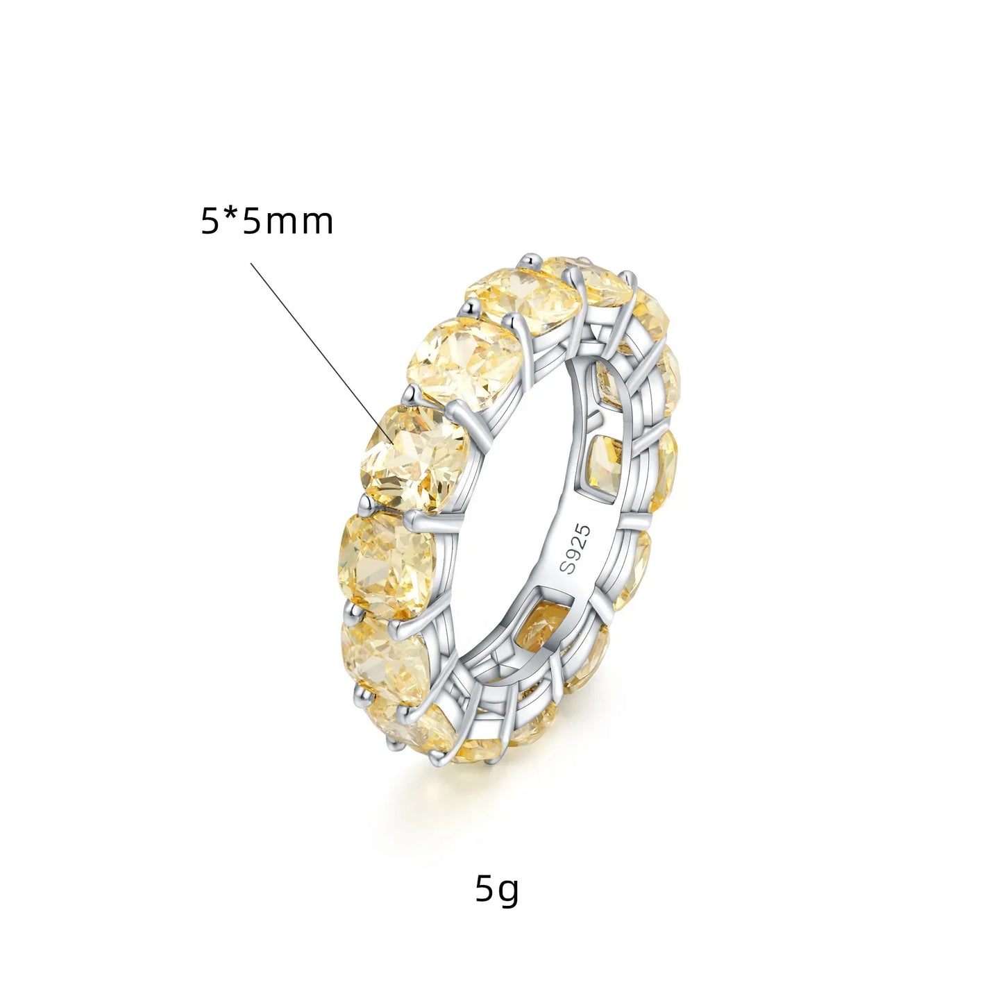 925 Sterling Silver Created Yellow Diamonds Gemstone Wedding Band Engagement Ring Fine Jewelry