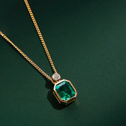 1.3ct Lab Grown Emerald Necklace For Wowen Green Diamond 925 Silver Plated 18k Gold Necklace