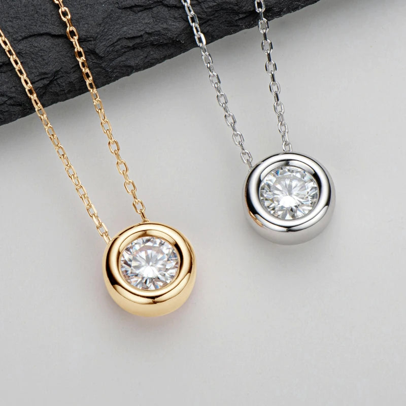 Real D VVS1 Moissanite Neclaces 6.5mm Round Pendant for Women 100% Silver 925 Yellow Gold Color Fine Jewelry