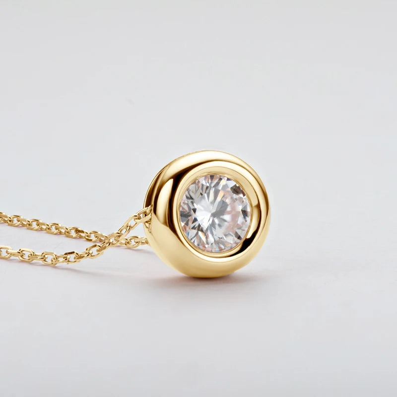 Real D VVS1 Moissanite Neclaces 6.5mm Round Pendant for Women 100% Silver 925 Yellow Gold Color Fine Jewelry