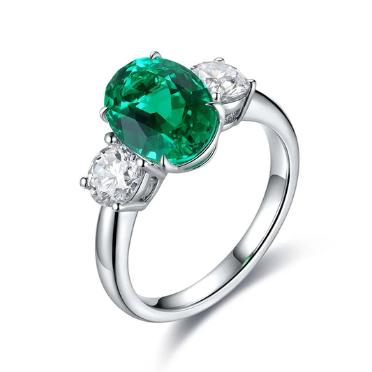 Lab Created Emerald Rings 925 Sterling Silver Jewellery Engagement Rings Beads Diamonds Christmas Present Affordable