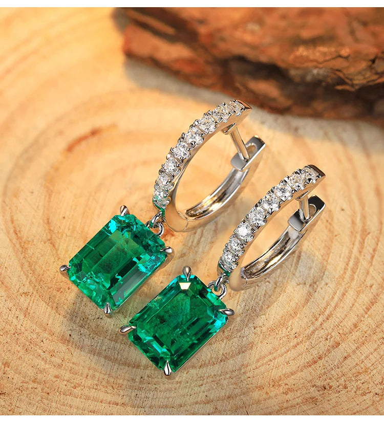 Charm Diamonds 925 Sterling Silver Drop Earrings Moissanite Lab Grown Emerald Pendant Earrings for Her Gift Ready to Ship