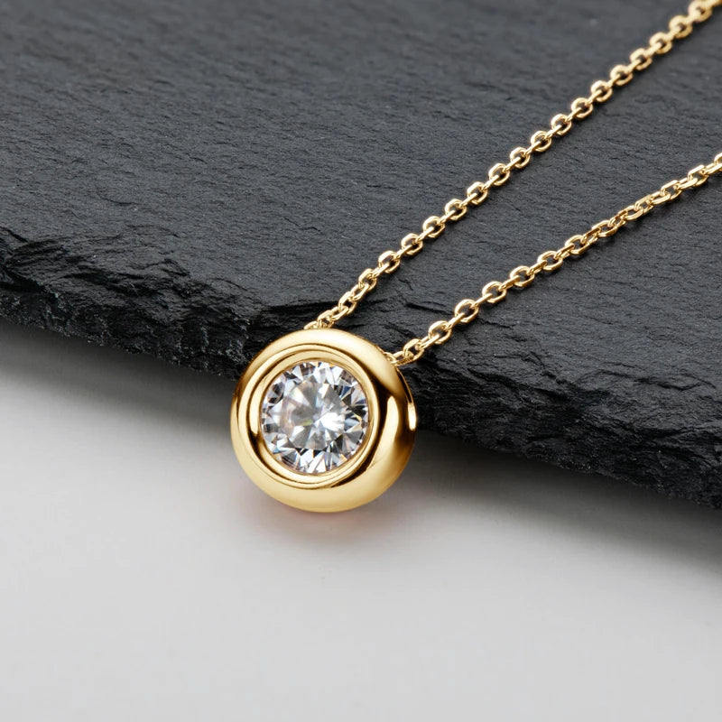 Real D VVS1 Moissanite Neclaces 6.5mm Round Pendant for Women 100% Silver 925 Yellow Gold Color Fine Jewelry