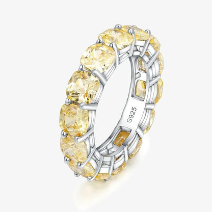 925 Sterling Silver Created Yellow Diamonds Gemstone Wedding Band Engagement Ring Fine Jewelry