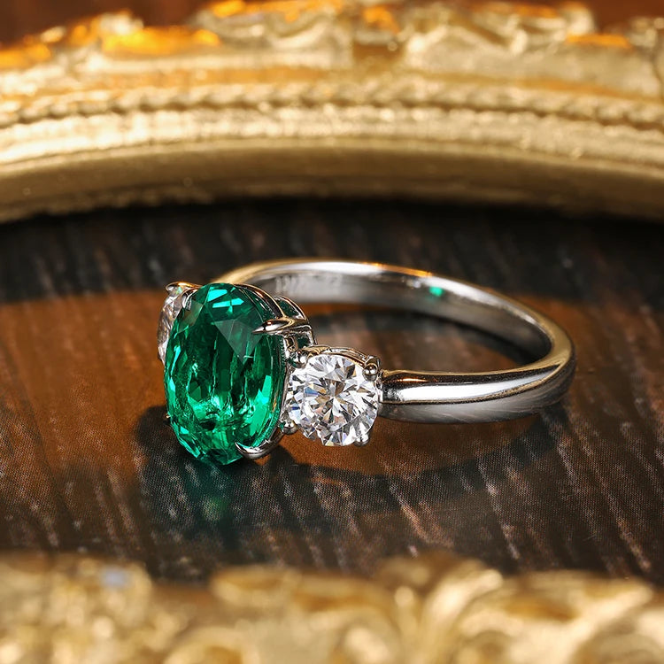 Lab Created Emerald Rings 925 Sterling Silver Jewellery Engagement Rings Beads Diamonds Christmas Present Affordable