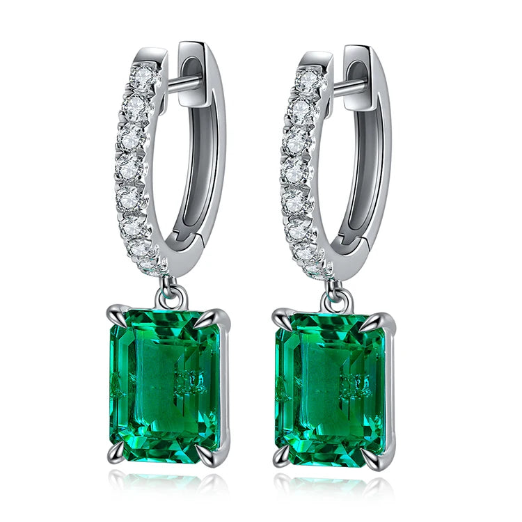 Charm Diamonds 925 Sterling Silver Drop Earrings Moissanite Lab Grown Emerald Pendant Earrings for Her Gift Ready to Ship