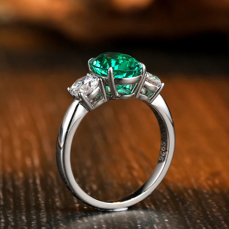 Lab Created Emerald Rings 925 Sterling Silver Jewellery Engagement Rings Beads Diamonds Christmas Present Affordable