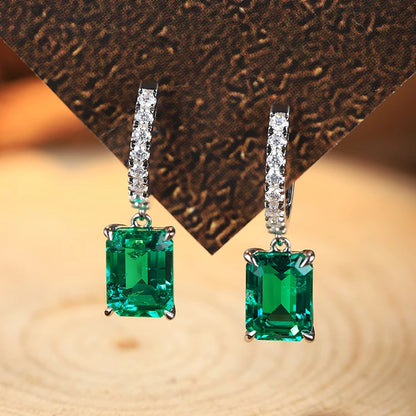 Charm Diamonds 925 Sterling Silver Drop Earrings Moissanite Lab Grown Emerald Pendant Earrings for Her Gift Ready to Ship