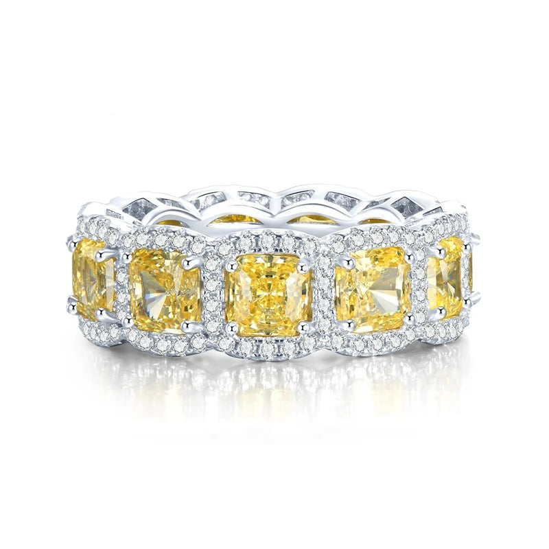 Luxury Halo High Carbon Diamond 5x5mm Radiant Cut S925 Sterling Silver Ring Yellow Diamond For Wedding Party