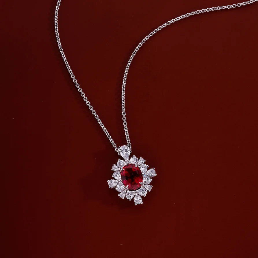 2.5ct 5A Lab Grown Ruby Necklace For Wowen Red Diamond 925 Silver Plated 18k Gold Necklace