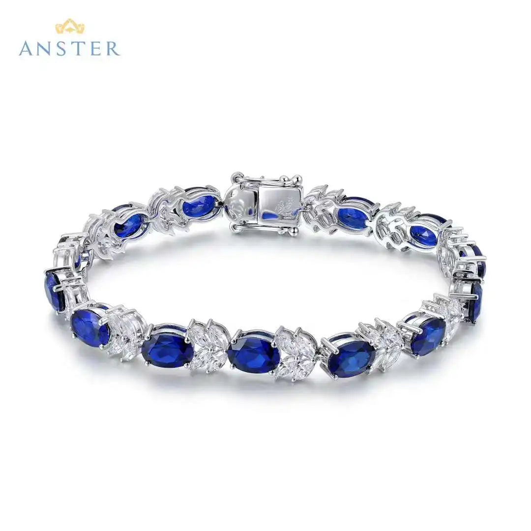 Customized Charming Bracelet Synthetic Gemstones 925 Sterling Silver Jewelry Sets for Women Bracelets Diamonds