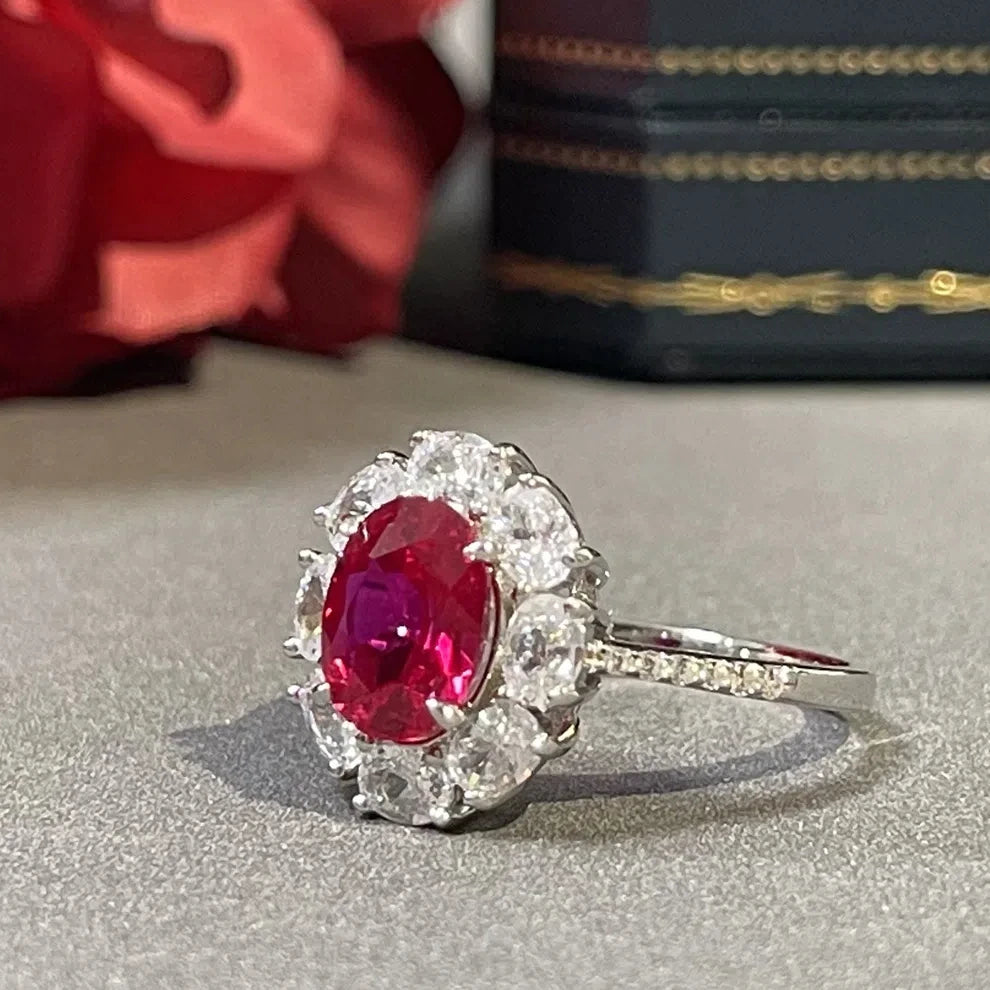 2.5 CT 5A Lab Ruby Ring For Women 925 Sterling Silver 18k Gold Plated Ring