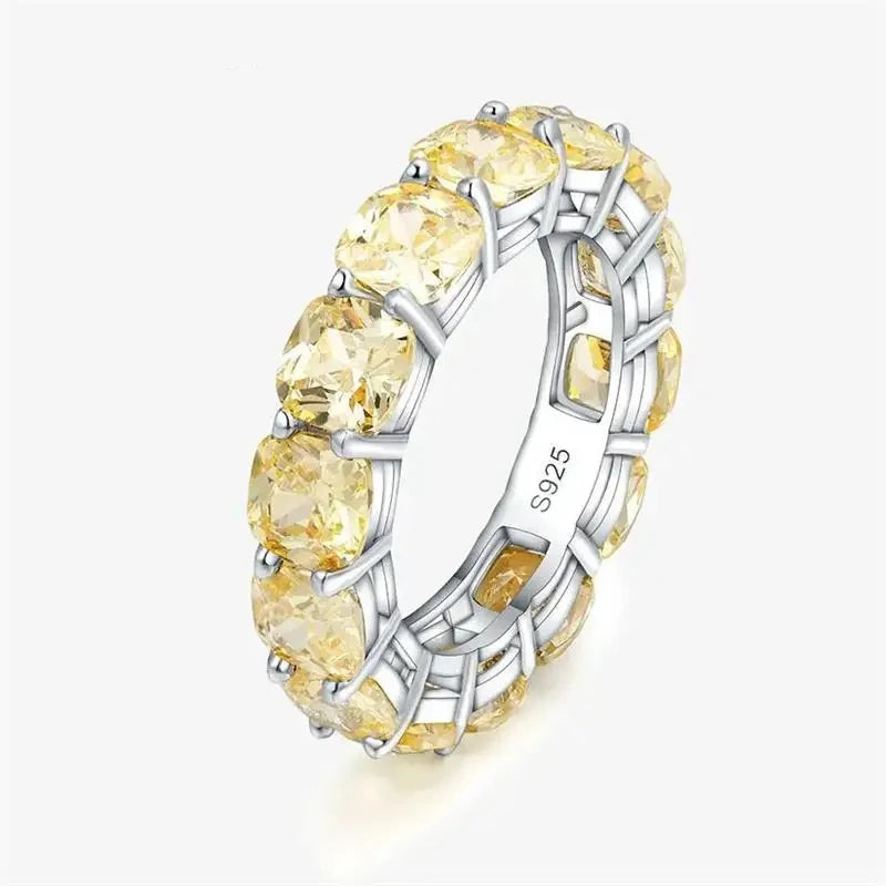 925 Sterling Silver Created Yellow Diamonds Gemstone Wedding Band Engagement Ring Fine Jewelry