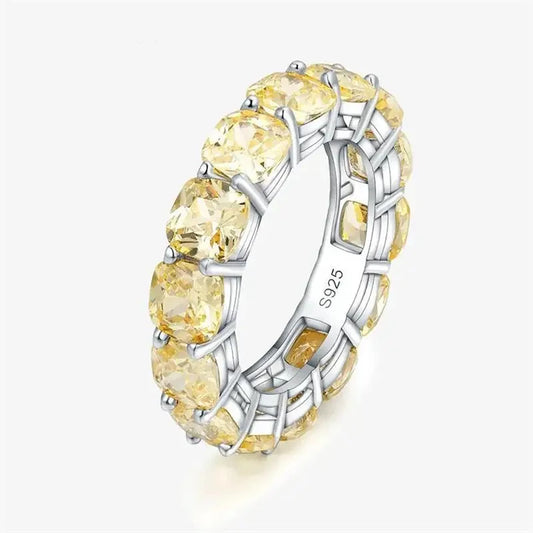 925 Sterling Silver Created Yellow Diamonds Gemstone Wedding Band Engagement Ring Fine Jewelry