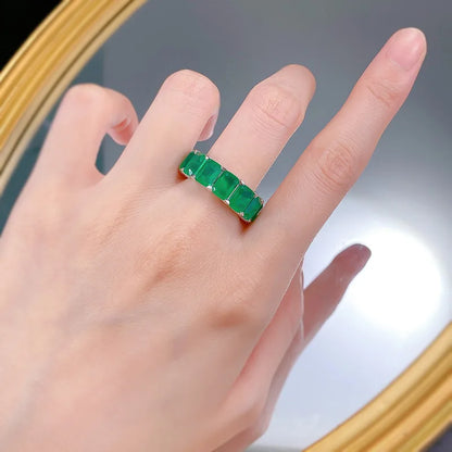 Elegant 925 Sterling Silver 5*7mm Rectangular Lab Emerald Paraiba Ring For Women Vintage Couple Jewelry Gifts