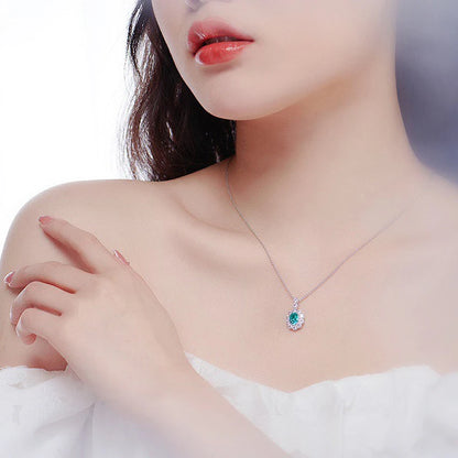 2.2ct Lab Grown Paraiba Sapphire Necklace For Wowen 925 Silver Plated 18k Dold Necklace  Fine Jewelry