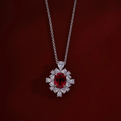 2.5ct 5A Lab Grown Ruby Necklace For Wowen Red Diamond 925 Silver Plated 18k Gold Necklace