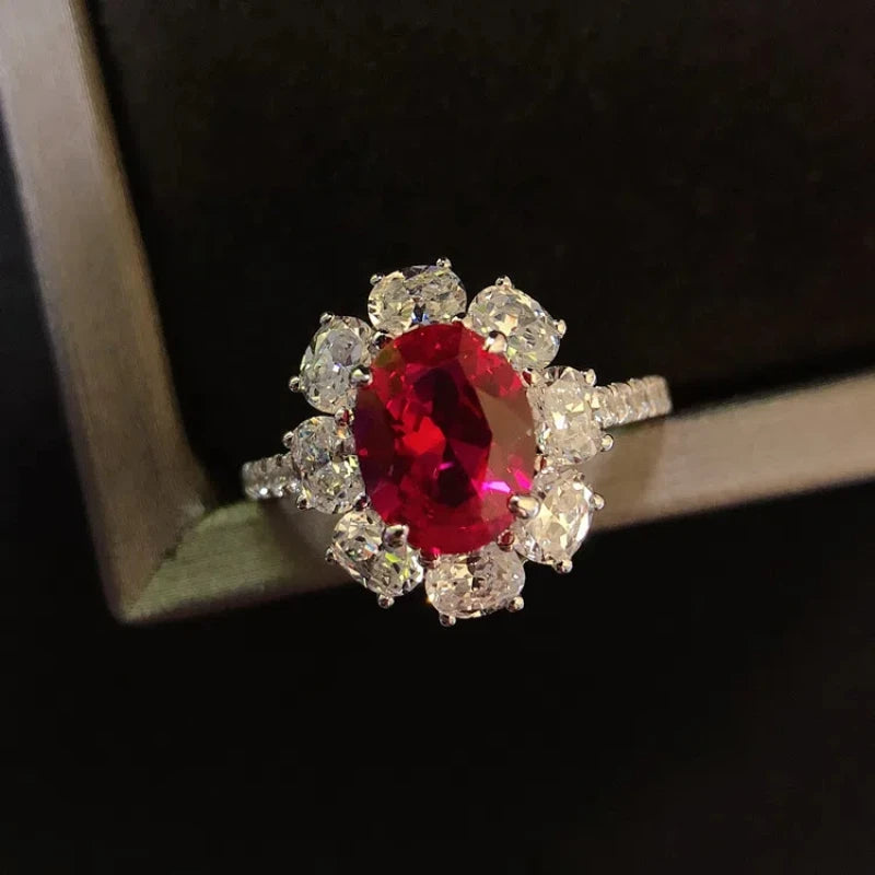 2.5 CT 5A Lab Ruby Ring For Women 925 Sterling Silver 18k Gold Plated Ring