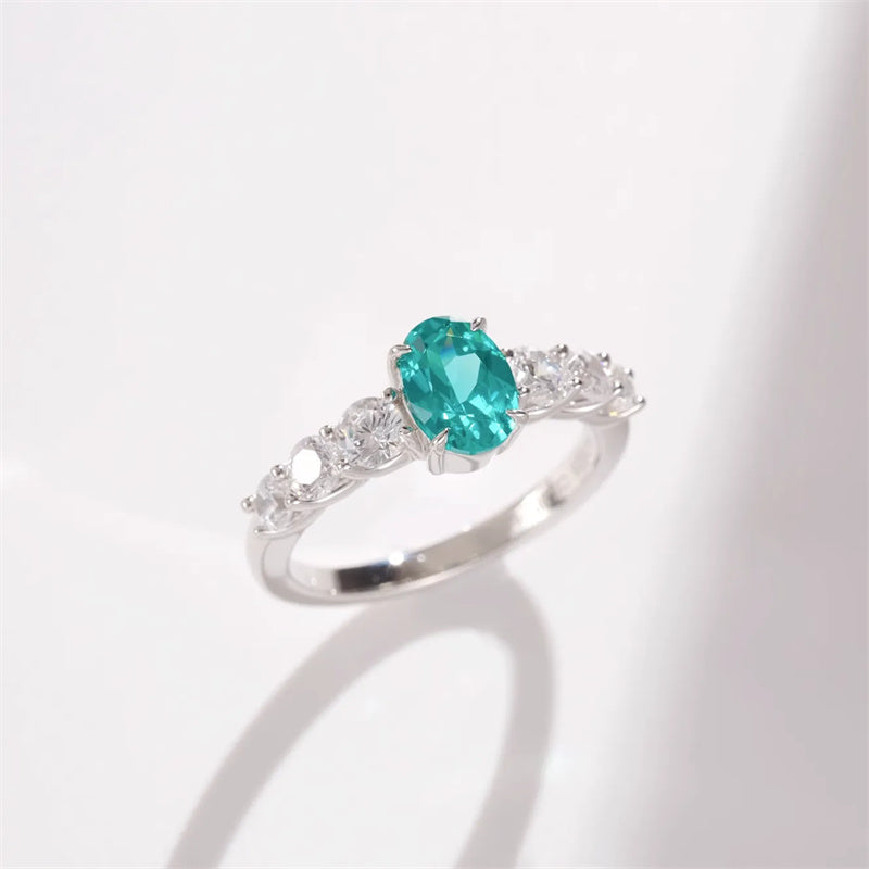 1.4ct Lab Grown Paraiba Sapphire Rings for Women Wedding Solitaire Diamond 925 Sterling Silver Jewelry