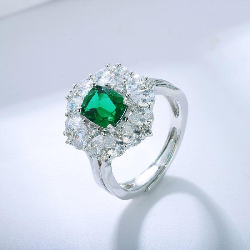 925 Sterling Silver Jewelry Lab Grown Zambia Emerald Silver Ring - ROISGEMS