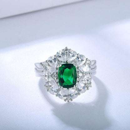 925 Sterling Silver Jewelry Lab Grown Zambia Emerald Silver Ring - ROISGEMS