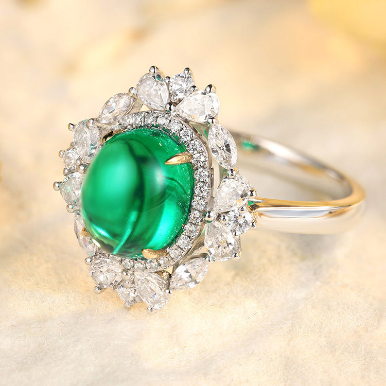 9k/14k/18k Solid Gold Fine Jewelry Lab Created Emerald Green Promise Ring