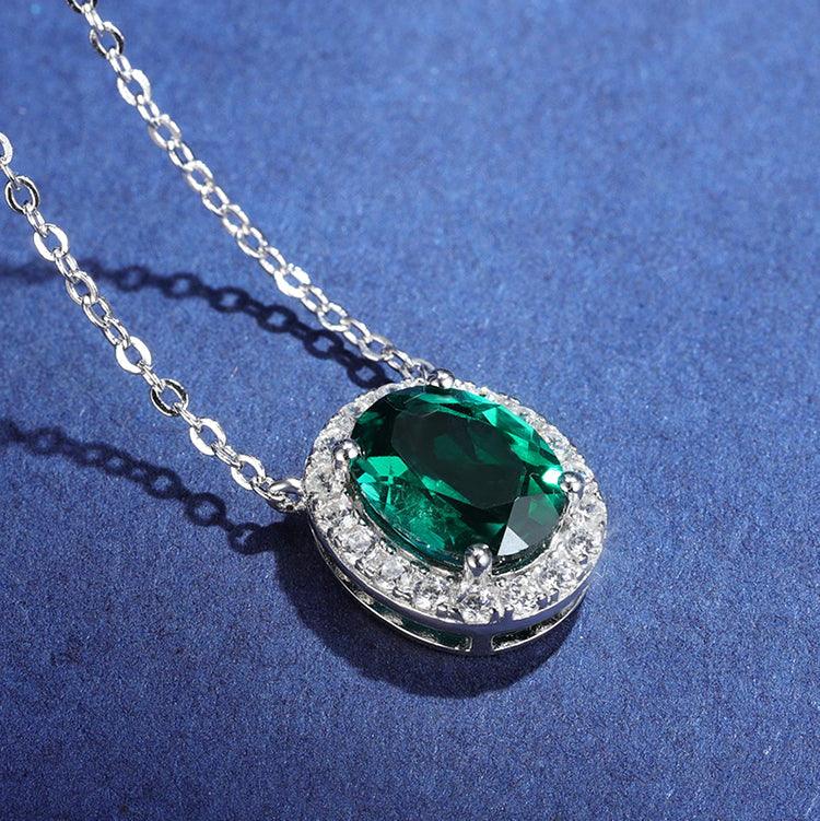 Handmade Jewelry Oval Shape 925 Sterling Silver Emerald Necklace Pendant - ROISGEMS