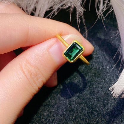 S925 Silver Yellow Gold Plated 5*7mm Rectangular Emerald Ring - ROISGEMS