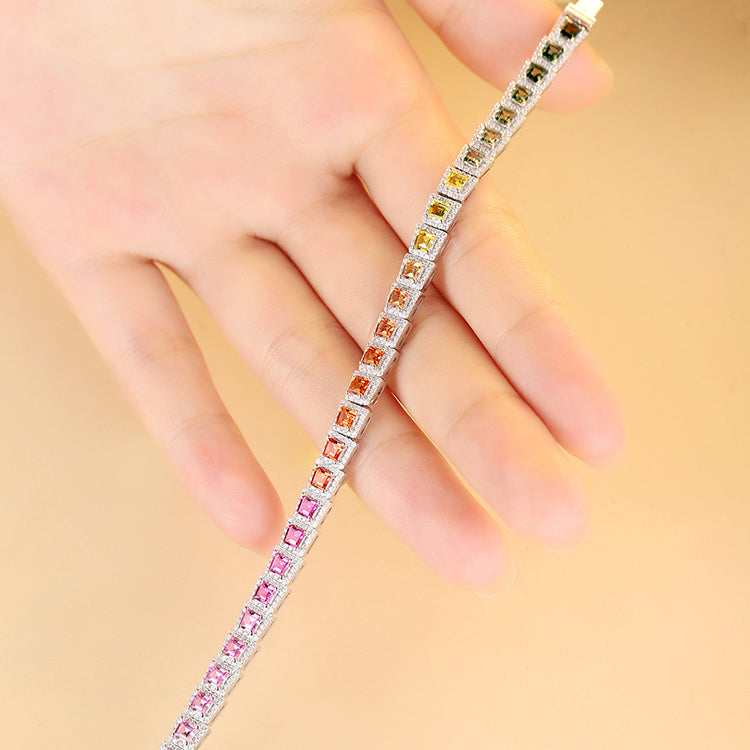 High Quality Diamond Rainbow Design Solid Silver  Bracelet For Lady