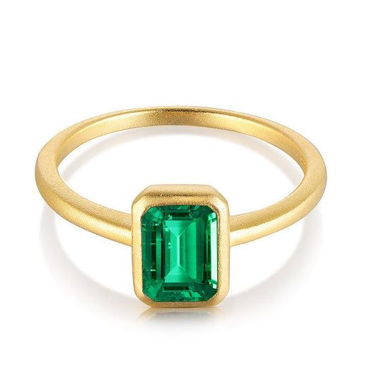 S925 Silver Yellow Gold Plated 5*7mm Rectangular Emerald Ring - ROISGEMS