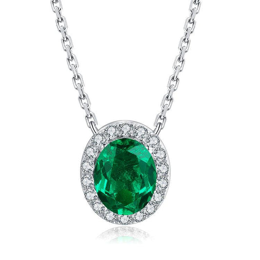 Handmade Jewelry Oval Shape 925 Sterling Silver Emerald Necklace Pendant - ROISGEMS