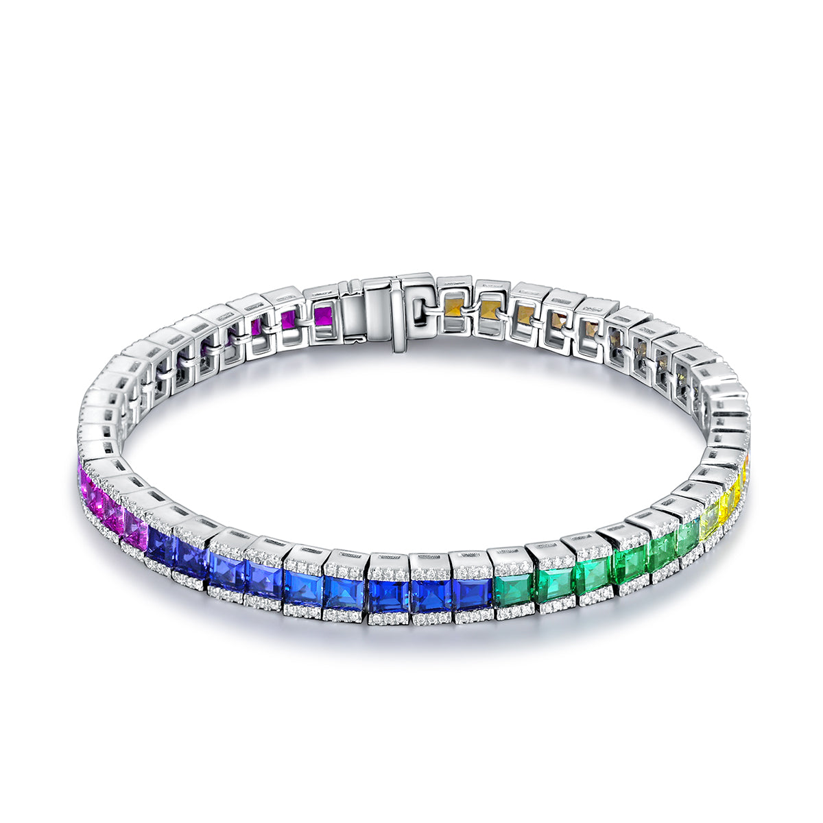 High Quality Diamond Rainbow Design Solid Silver  Bracelet For Lady