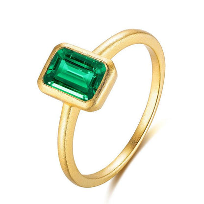 S925 Silver Yellow Gold Plated 5*7mm Rectangular Emerald Ring - ROISGEMS