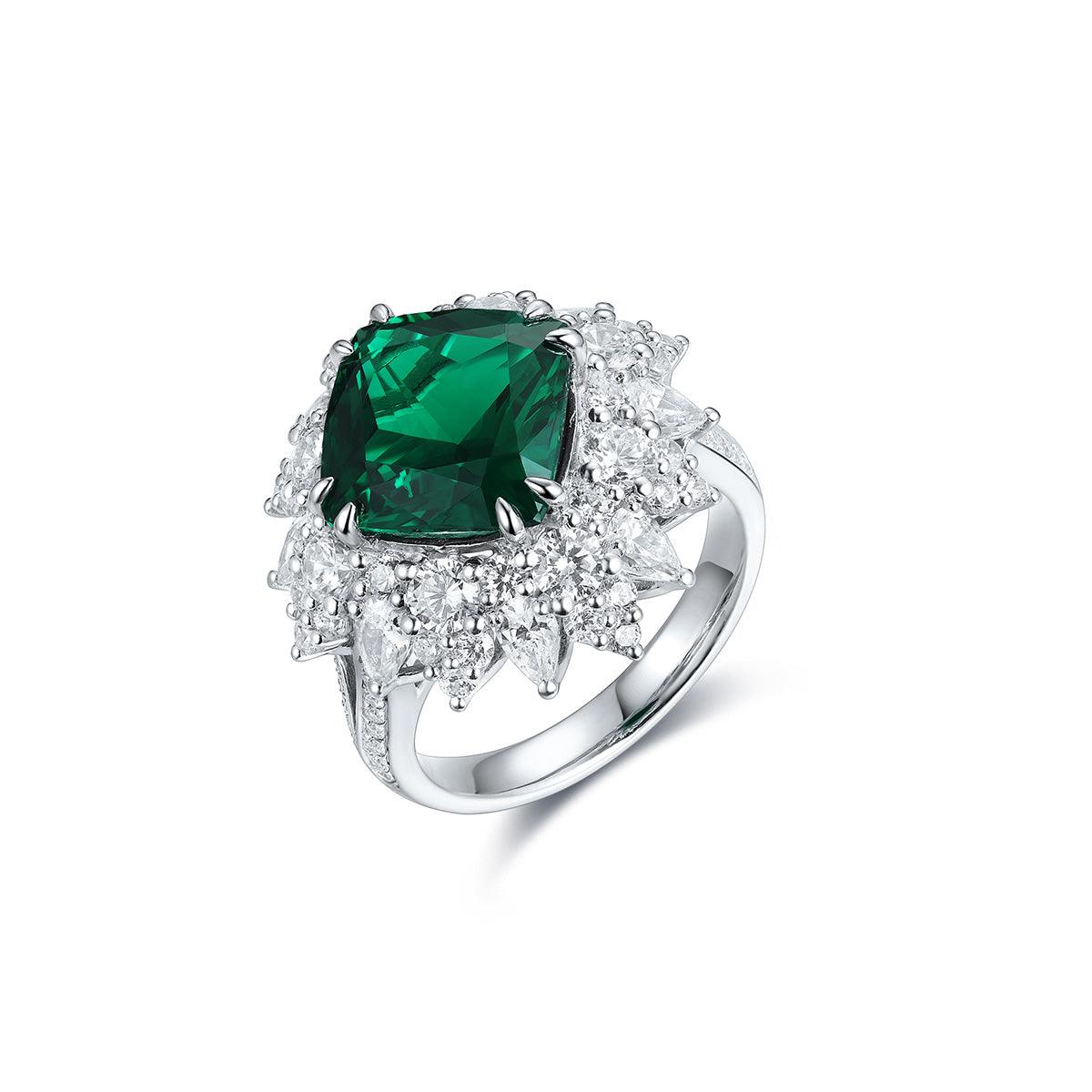 Luxury Design S925 Silver 10*10mm Lab Grown Emerald Rings For Women - ROISGEMS