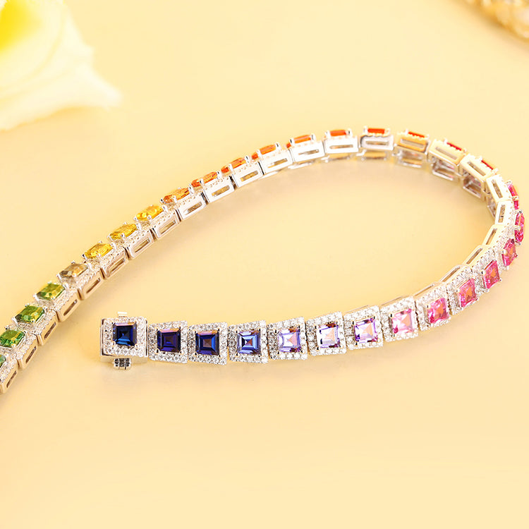 High Quality Diamond Rainbow Design Solid Silver  Bracelet For Lady