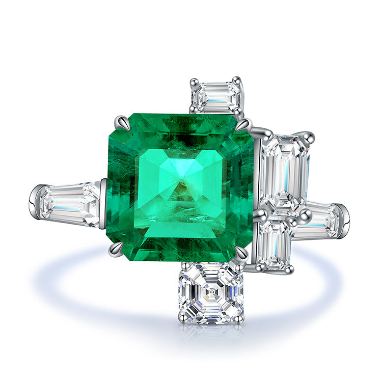 Elegant Women Gold 18k Real 2.66ct Gemstone Lab Emerald Ring